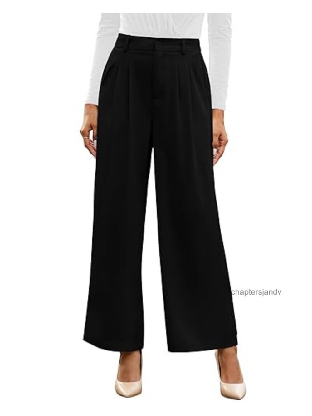 Wide Leg High Waisted Pleated Trousers Work Office Flowy Palazzo Pants